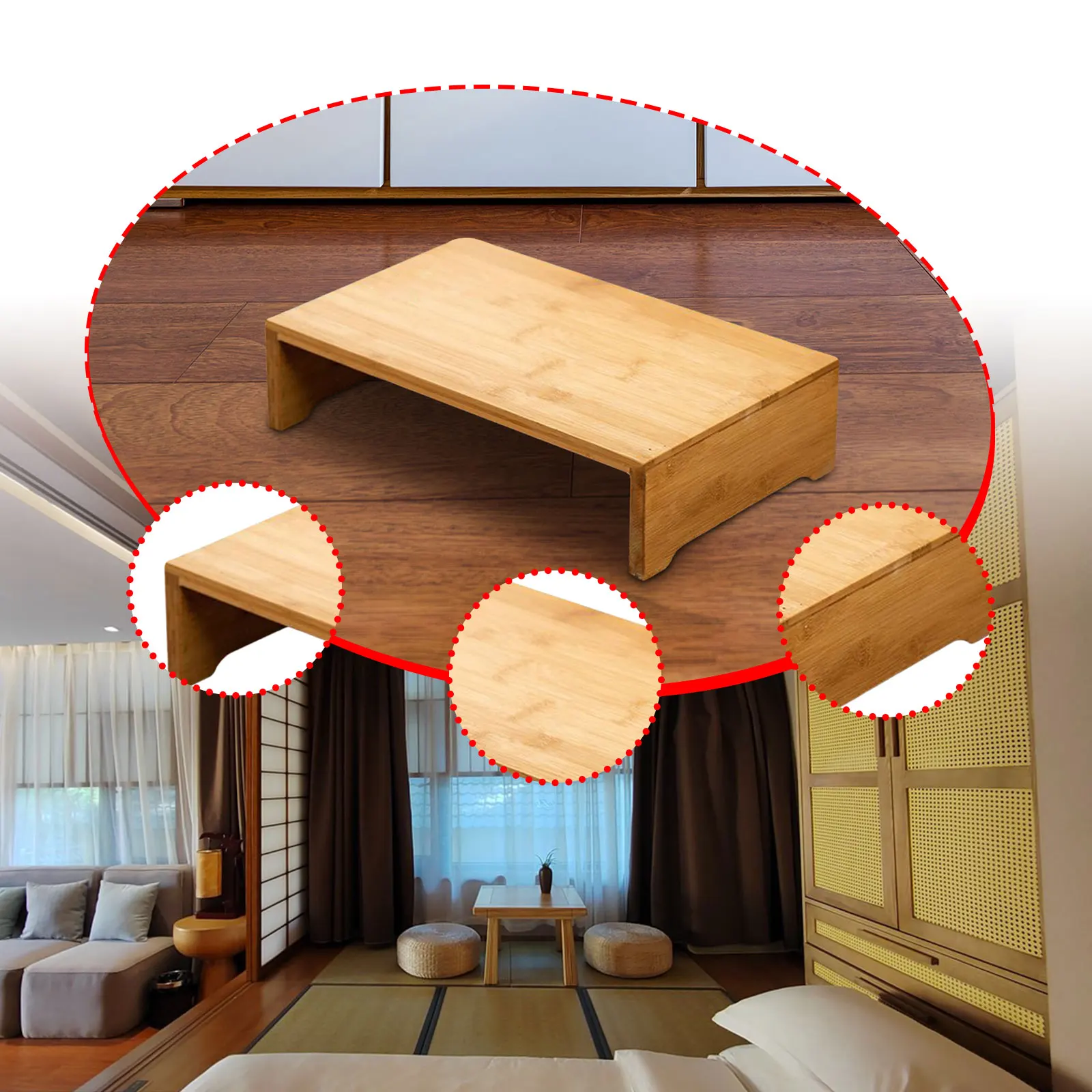 Tabouret repose-jambes ajustable bois naturel