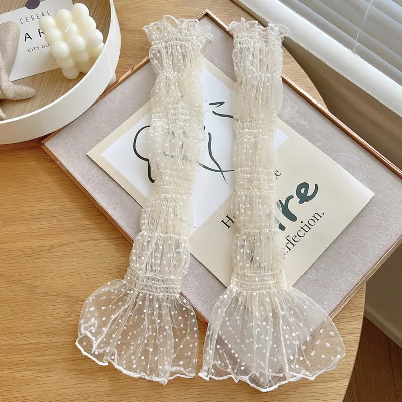 Fingerless Gloves Summer Long Cute Dot Lace Mesh Fingerless Gloves Sun Protection Arm Sleeve Sunscreen Thin Cycling Black Sexy Accessories fingerless gloves,sunscreen gloves,arm sleeves