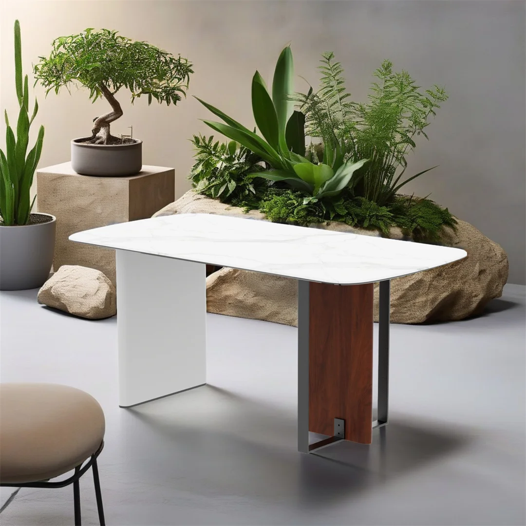 LUVODI 63” Rectangle Kitchen Dining Table Seat for 4-6 People White Marble Dining Table with Tempered Glass Thicken and Harden