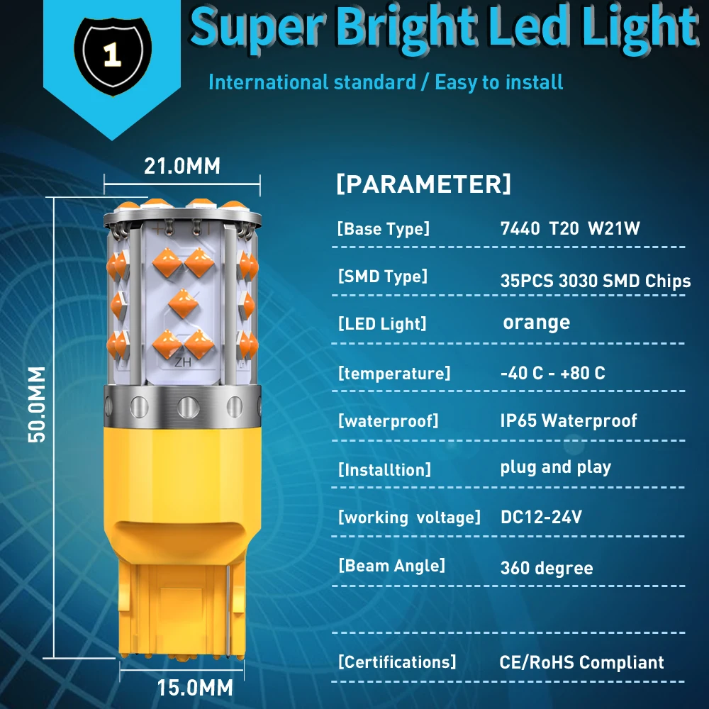 2Pcs WY21W LED Canbus    ÷  õ  3030 SMD T20 7440 W21W 1156 ba15s LED  12V 