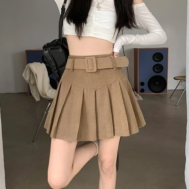 

2023 Corduroy Style Style Girl High Waist Short Skirt Pleated Skirt Female Ropa Mujer Mini Skirts Clothes for Women