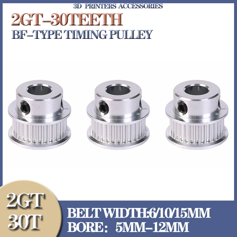 

30 Teeth 2M 2GT Timing Pulley Bore 5/6/6.35/7/8/10/12mm for 2MGT GT2 Synchronous belt width 6/9mm small backlash 30Teeth 30T