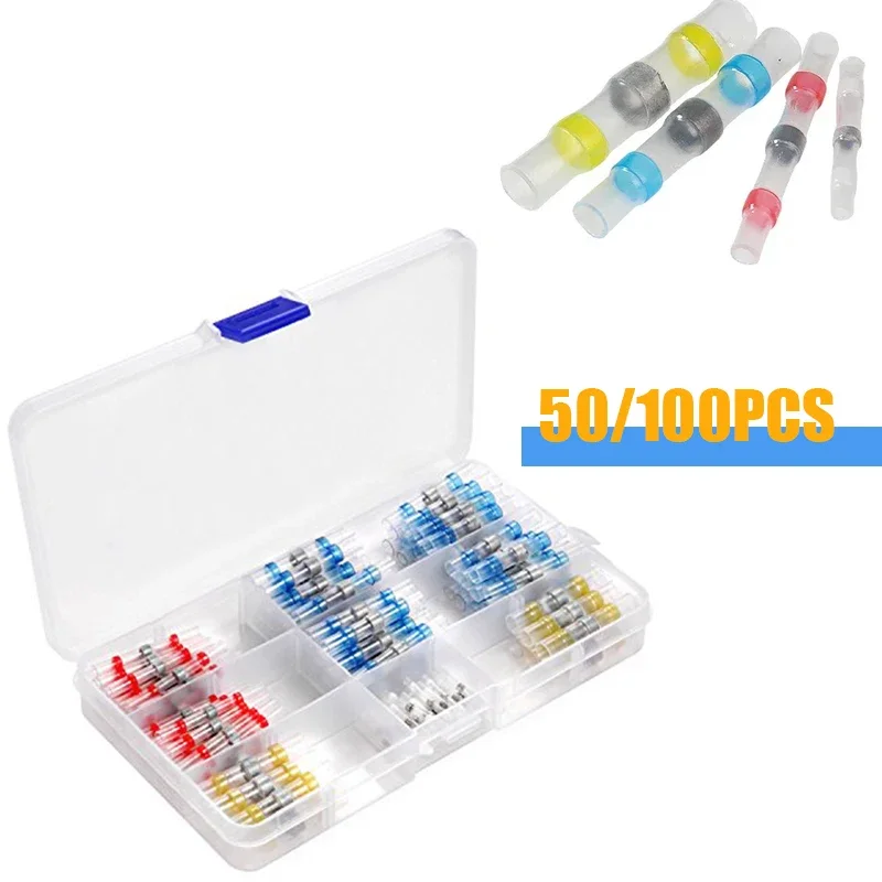 50/100PCS Waterproof Heat Shrink Connect Terminals Insulated Electrical Wire Terminals Butt Splice Connector Sleeve