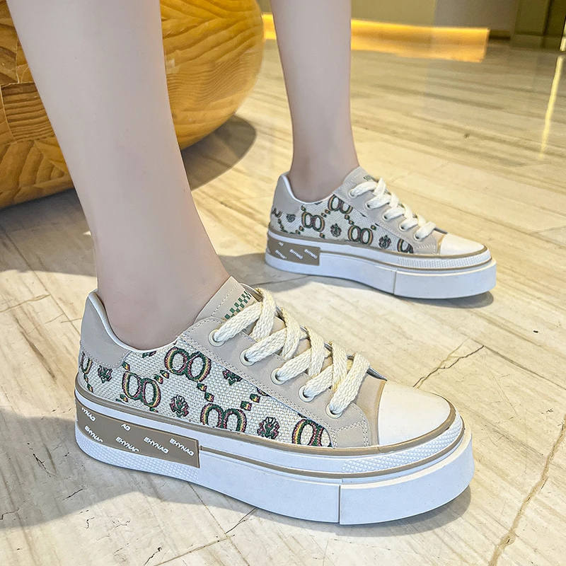 Women's Slippers Fashion Female Baotou Half Slipper Wear Youth Girls sneakers Style Muffin Lace-Up Casual Canvas Platform Shoes