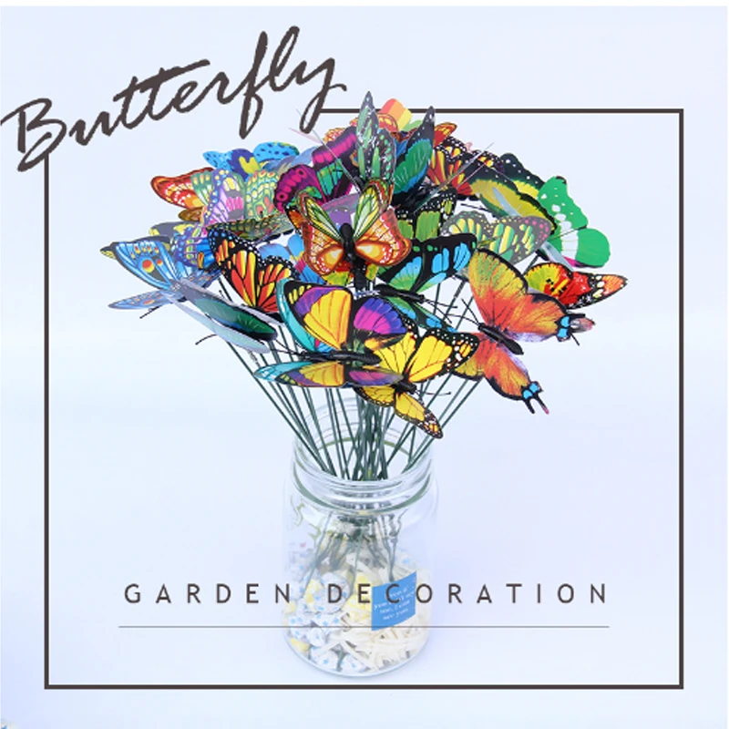 Butterfly Decoration 24PCS 10PCS 3D PVC Simulation Outdoor Garden Creative Floral Pole Color Random