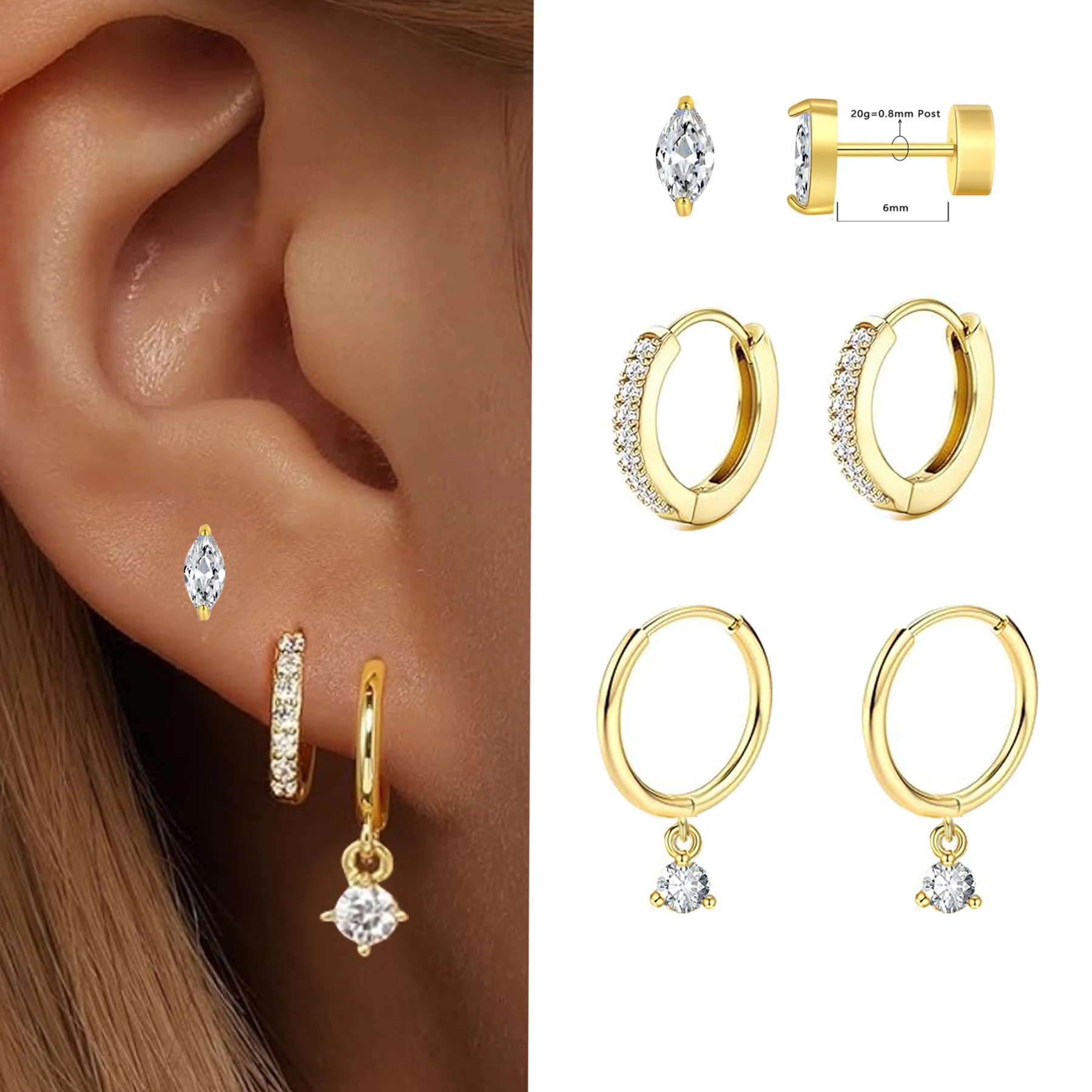 3 Pairs 20G Tiny Cartilage Earrings Stud Small Second Hole Screw Flat Back Piercing Tragus Hlelix Piercings Hoop Ear For Women