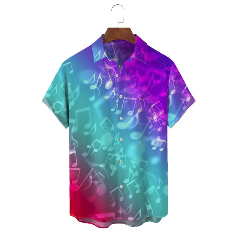 

Music Note Printed Gradient Color Hawaiian Shirts For Men Summer Button Down Short Sleeves Shirts