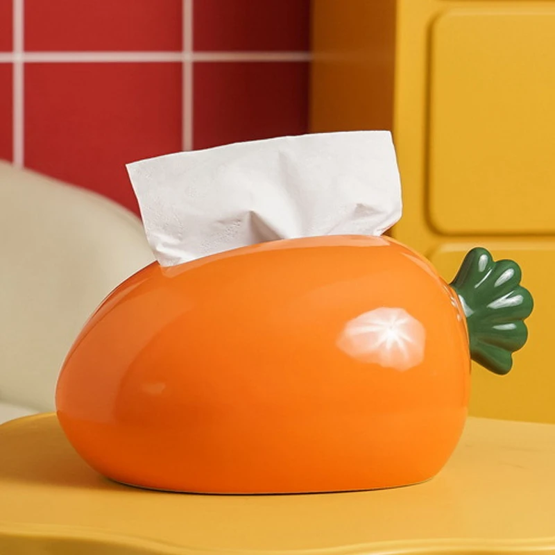 Ceramic Cute Carrot Shape Tissue Box, Creative Light Luxury Simple Napkin Box, Home Living Room Bedroom Desktop Hotel Decor, 1Pc