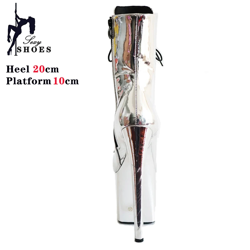 Women's Boots Dazzling Laser 20cm/8Inch Pole Dance Stripper Heels Exotic Dancer Ankle Boots Sexy Super High Platform Ladies Shoe