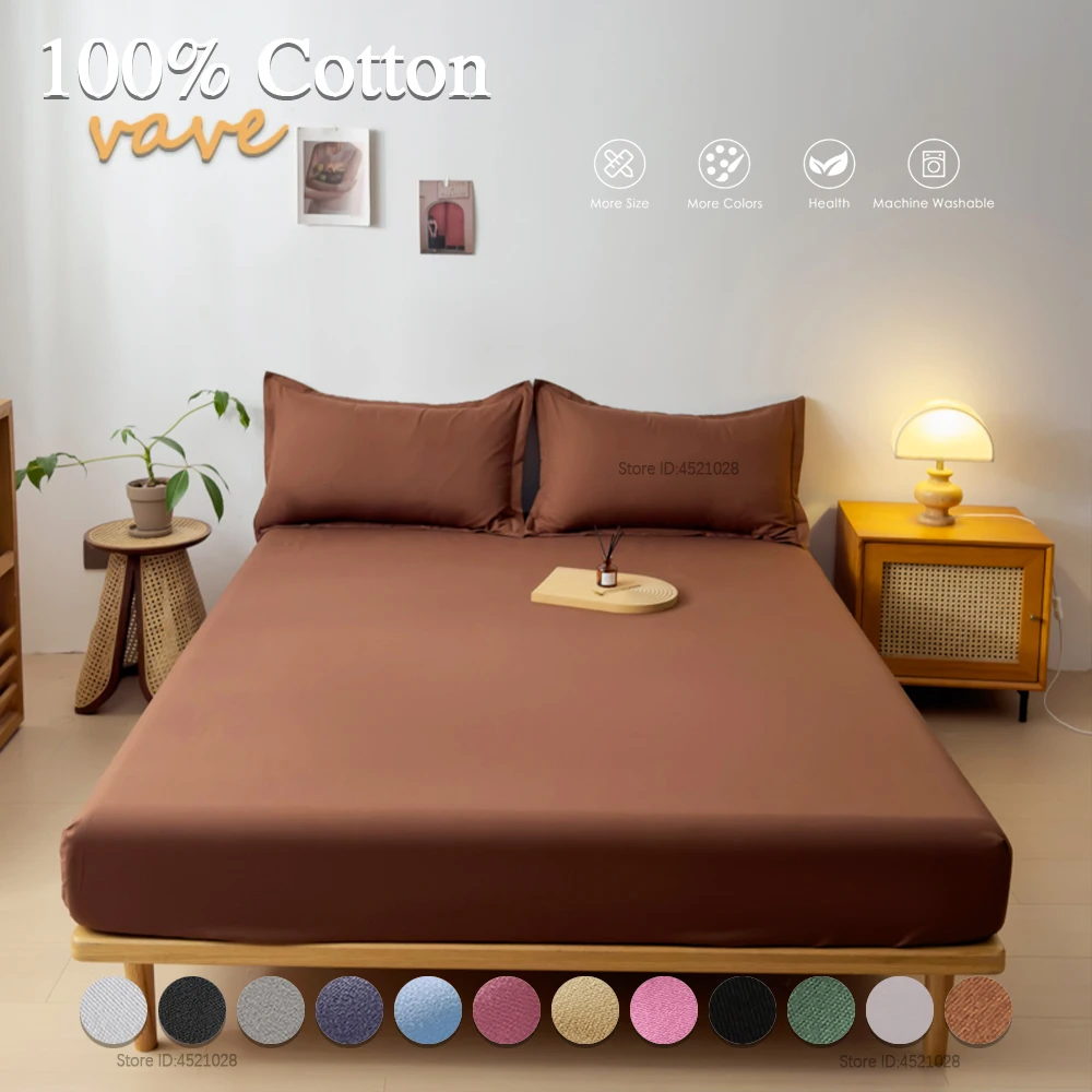 Single/Double/King/Queen Beds Cotton Fitted Sheet for Mattress Pads and Bedspread Covers in All Bed Sizes 140/150/160/180x200 2