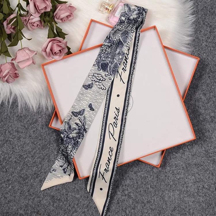 Mulberry Silk Scarf 100*6cm Scarf Female Multifunctional Headband Small Handbag Luxury Ribbon High-end Souvenir feather scarf scarf accessories knitting scarf women tassel shawl