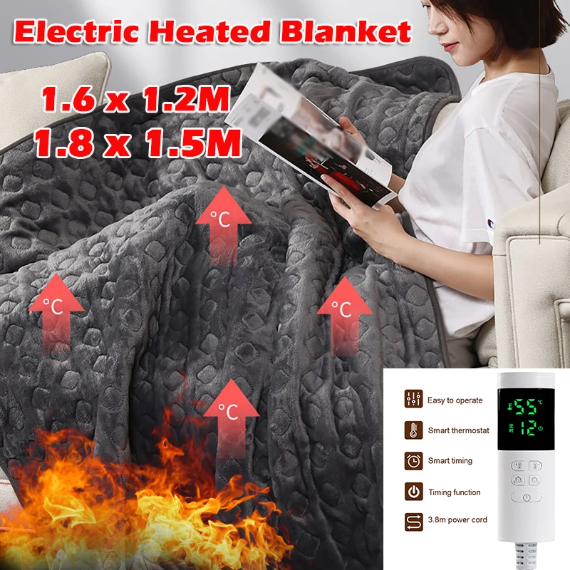 

1.6x1.2m/1.8x1.5M Winter Warmer Heater Double Sided Flannel Electric Blanket Thermostatic Washable Heating Electric Blanket Pad