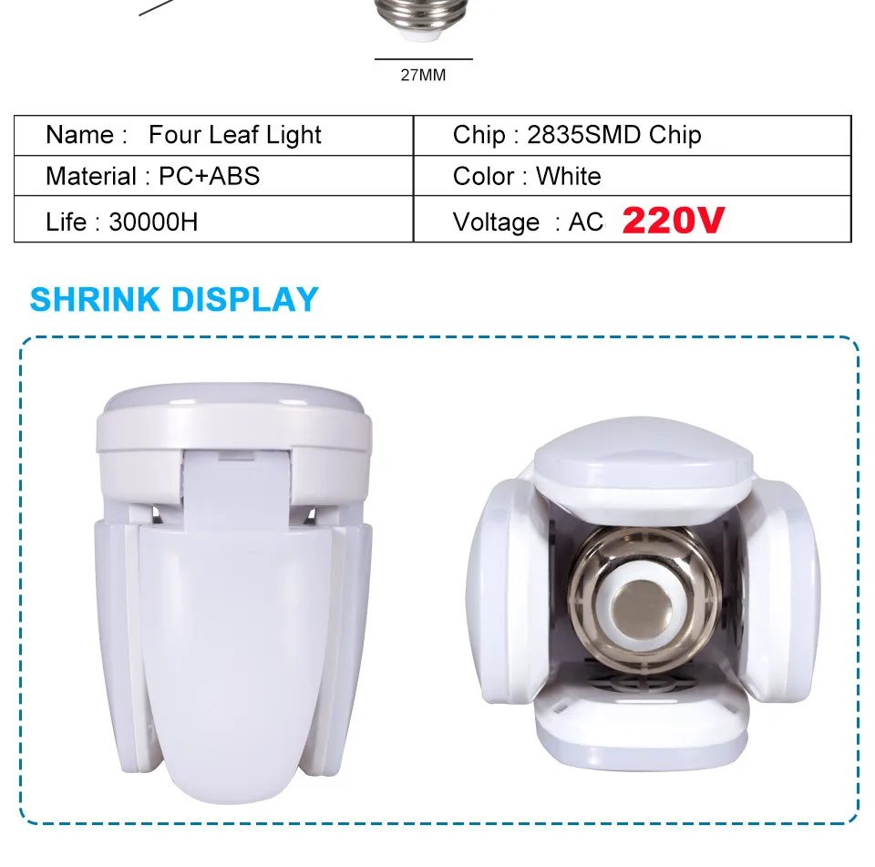 Description Picture 3 of itemE27 AC220V LED 28W Bulb Fan Blade Timing Lamp Foldable Led Light Bulb Lampada Night Lights For Home Ceiling Light Lighting