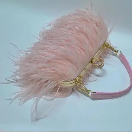 2022 Luxury Ostrich Feather Party Evening Clutch Bag Women Wedding Purses and Handbags Small Shoulder Chain Bag Designer Bag 