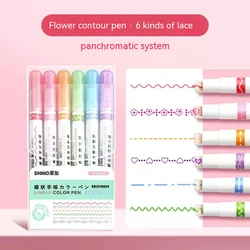 Kawaii Pastel Line-Shaped Highlighter Set - 6-Piece Curve Liner & Roller Tip Markers for Writing, Journaling, and Drawing (Style A)