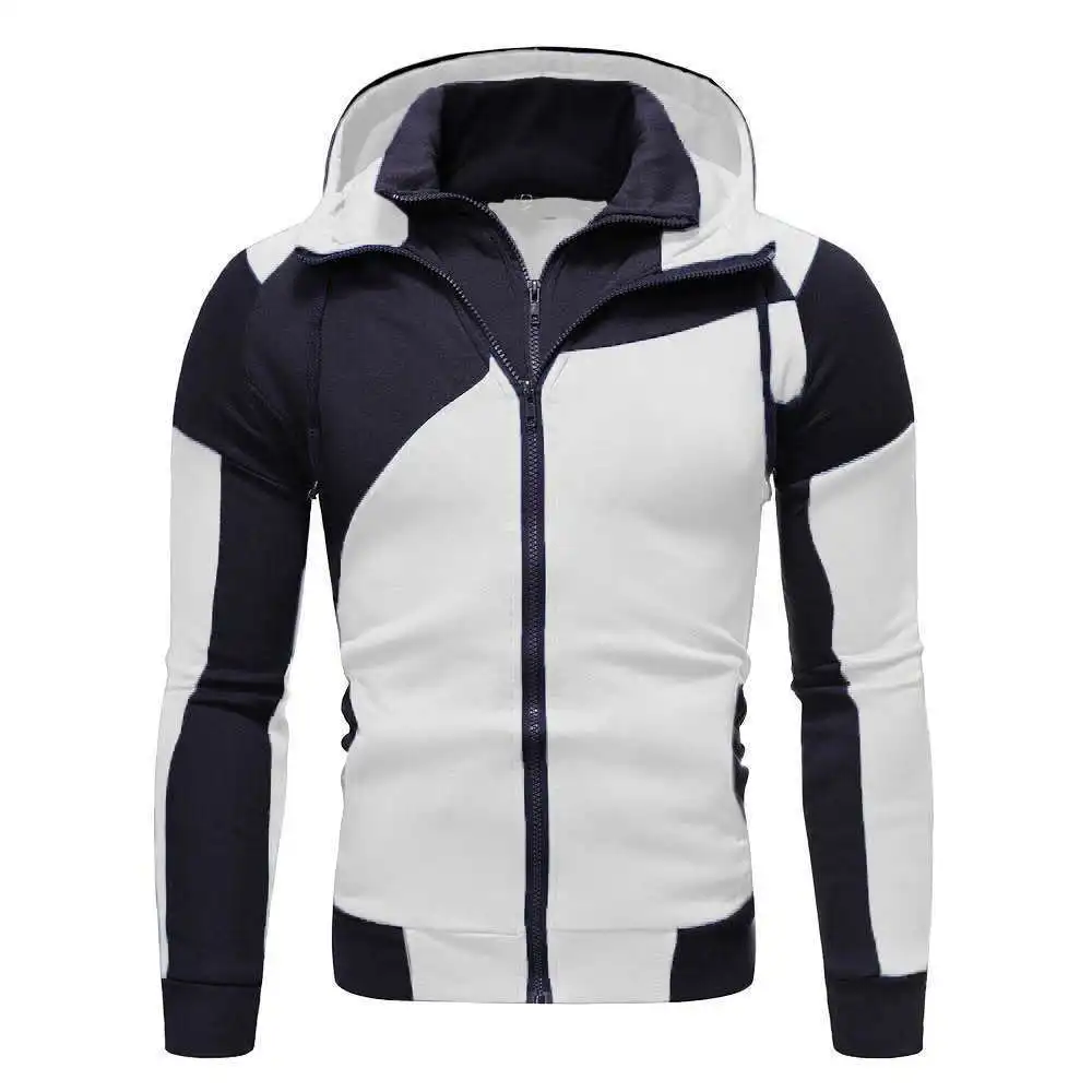 New Color Block Sweater Men's Casual Fashion Sports Two piece Spliced Zipper Hooded Sweater Men's Wear