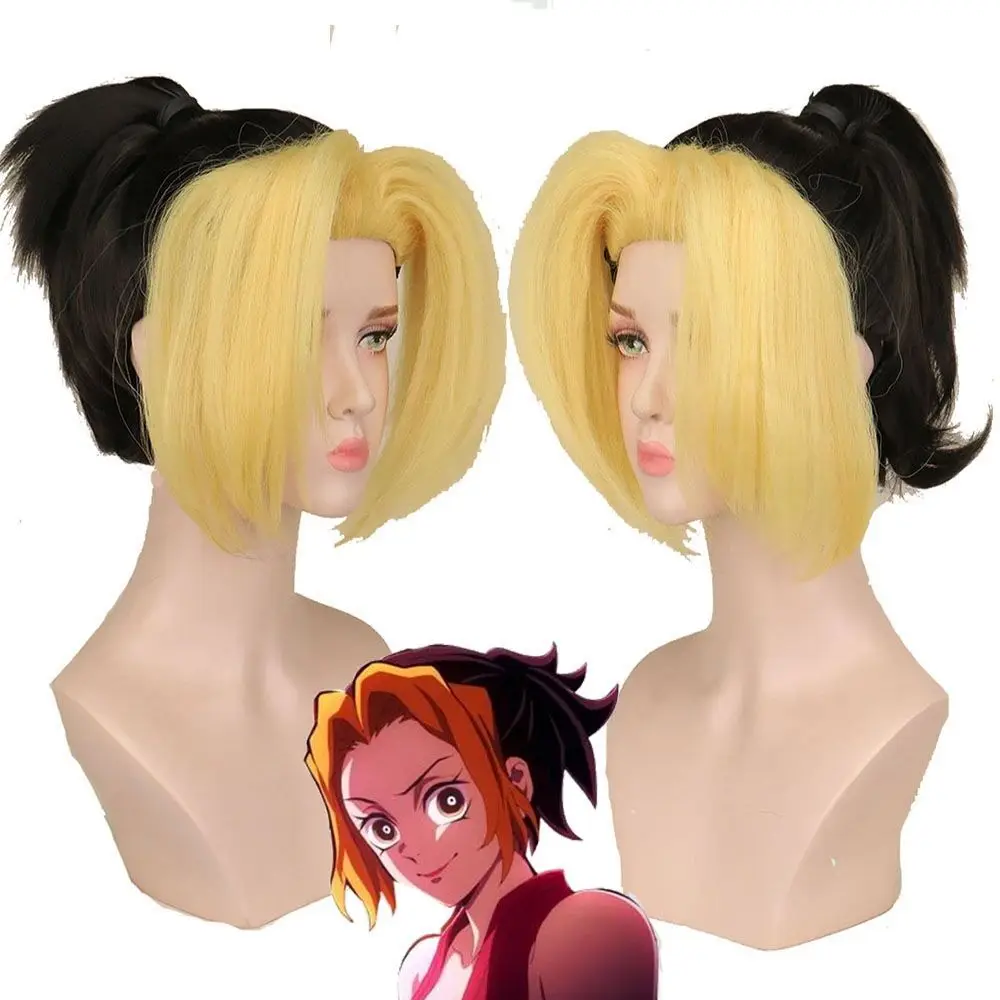 Demon Slayer Makio Cosplay Peruca, Tengen Uzui Esposa, Kimetsu No Yaiba,  Fibra preta e amarela, Boné grátis, Novo Anime, Temporada 2 - AliExpress