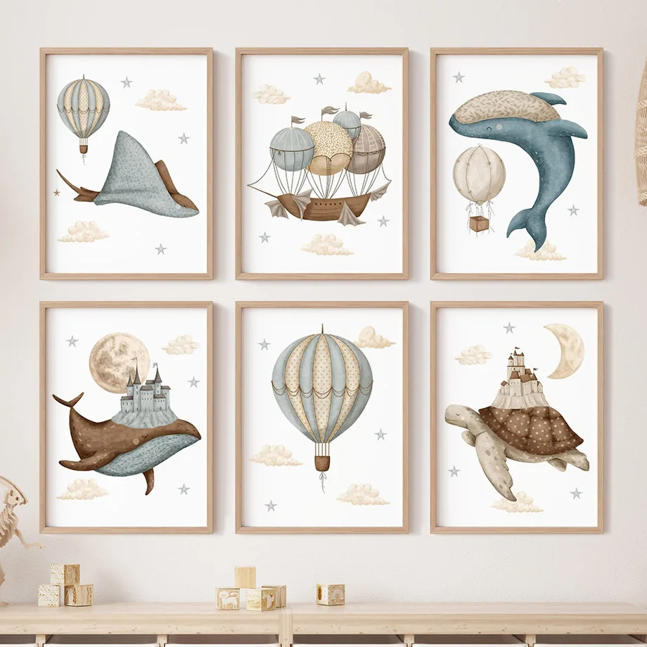 Nordic Whale Turtle Nursery Wall Art 1