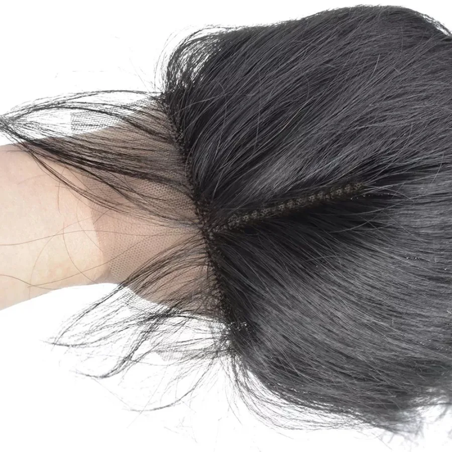 T4x4x1 zamknięcie częściowo koronka część środkowa brazylijska proste włosy ludzkie obramówka peruki dla czarnych Wome 12-24 Cal cena hurtowa