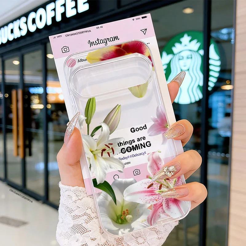 Pink Plum Blossom Lily Pattern Clear Soft TPU Phone Case