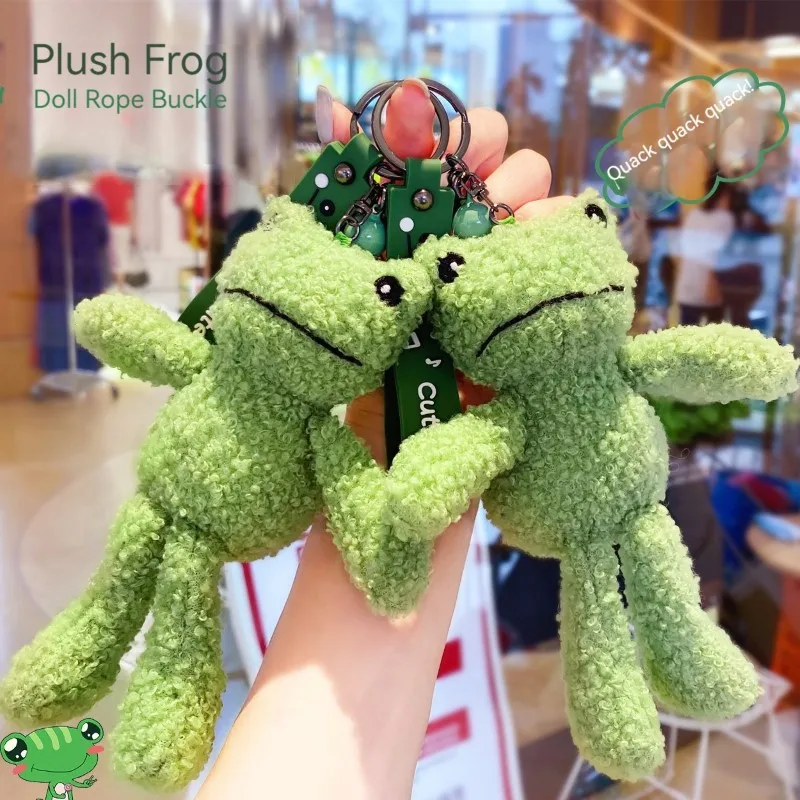 

Green Frog Keychain Plush Keychains Cartoon Ugly Smile Face Doll Pendant Fashion Coin Bag Ornaments Keyring Lanyard Keys Gifts