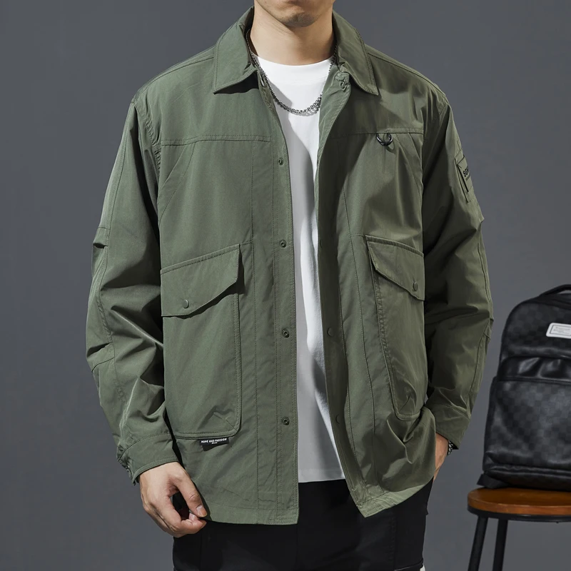 New Cargo Jacket Men Autumn Spring Shirt Fashion Casual Solid Man Coat Outwear Windbreaker Chaqueta Men's Clothing Top 4
