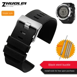 High-Quality Silicone Rubber Watch Strap with Metal Accents for 24mm (A black silver)