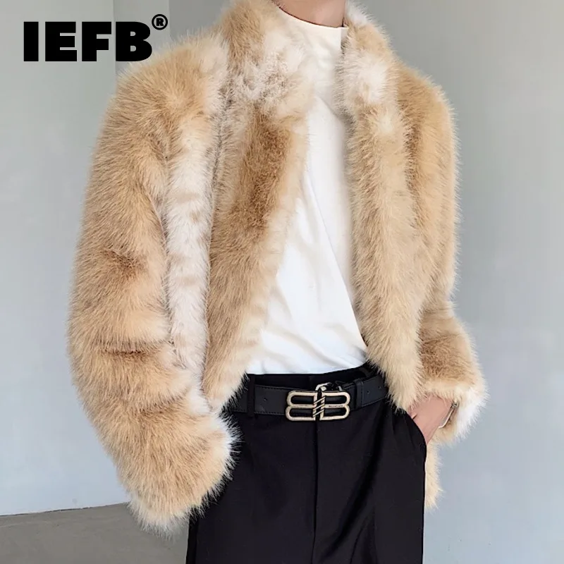 

IEFB New Men's Short Jackets Warm Cotton Stand Collar Tie-dyed Contrast Color Winter Overcoat 2023 Men Top Fashion Tide 9C3601