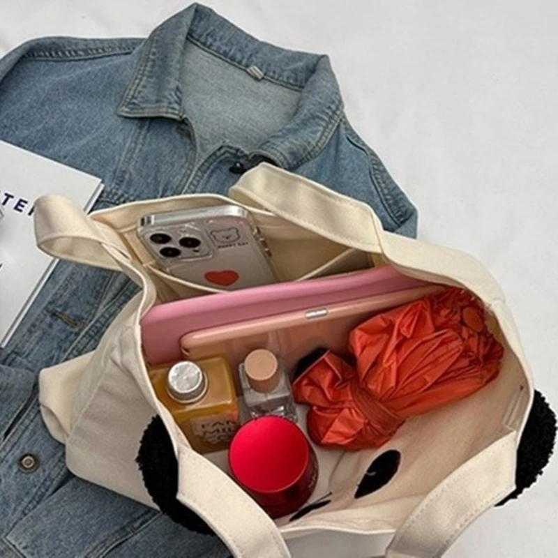 

Functional Canvas Shoulder Bag Reusable Grocery Bags Handbag for Everyday Use