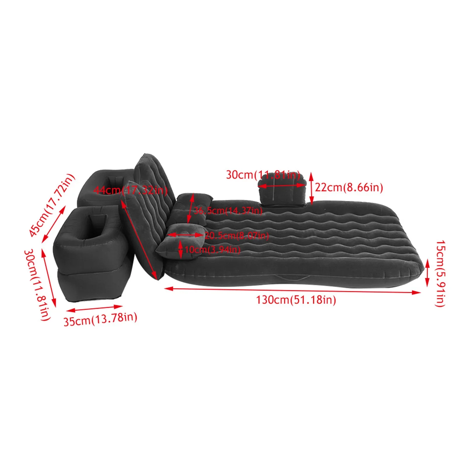 Inflatable Bed Mattress Indoor Outdoor Camping Travel Car Back Seat Air Beds Cushion(Black)