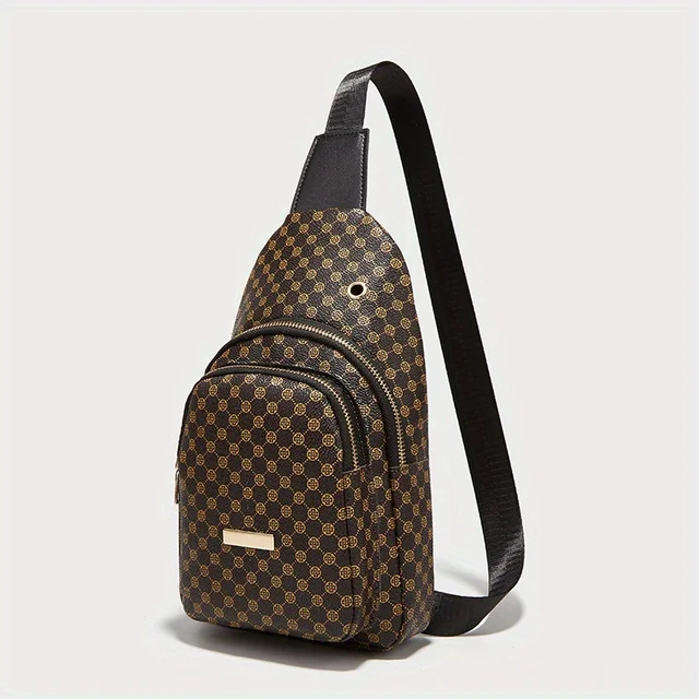 Women's bag double layered loop patterned leopard print iron sheet decoration double layered chest bag casual simple crossbody p