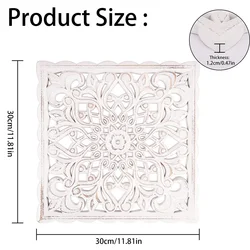 Elegant Floral Carved Wooden Wall Art - Rustic Decorative Panel (Square 30x30cm)