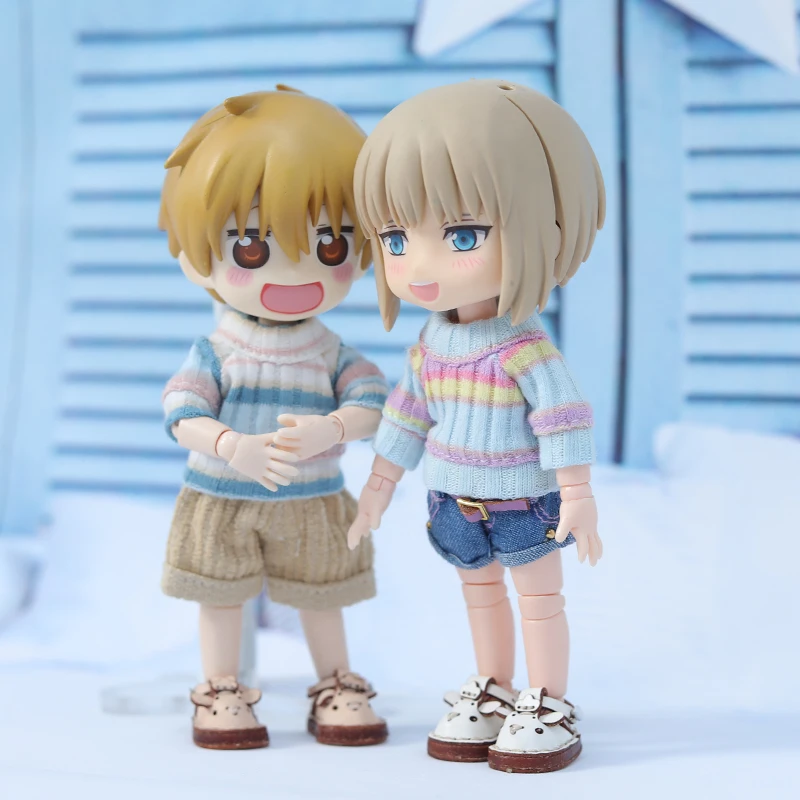 Ob11 Doll Candy Colors Jean Pant Clothes Cute Rainbow Short Sleeve Stripe Sweater Diy Dress Up Toys For Obitsu 11 Gsc YMY Molly 3