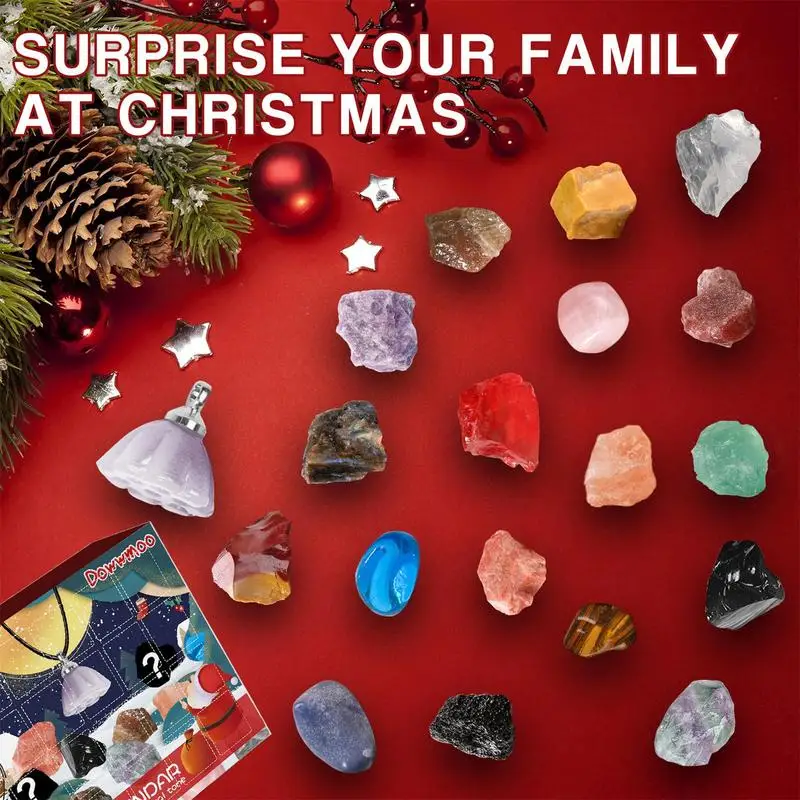 Advent Calendar 24pcs Ore Christmas Advent Calendar Natural Mineral Stone For Learning Collection Scientific Gift For Girls Boys