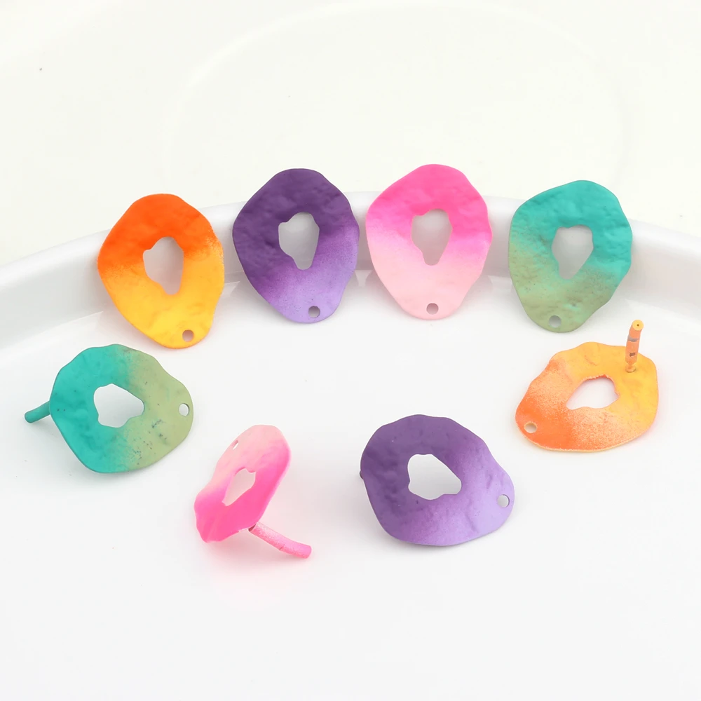 Zink-legierung Spray Gemalt Macaron Farbige Geometrische Übertreibung Ohrring Stecker 6 stücke Für Mode Ohrringe Schmuck Zubehör