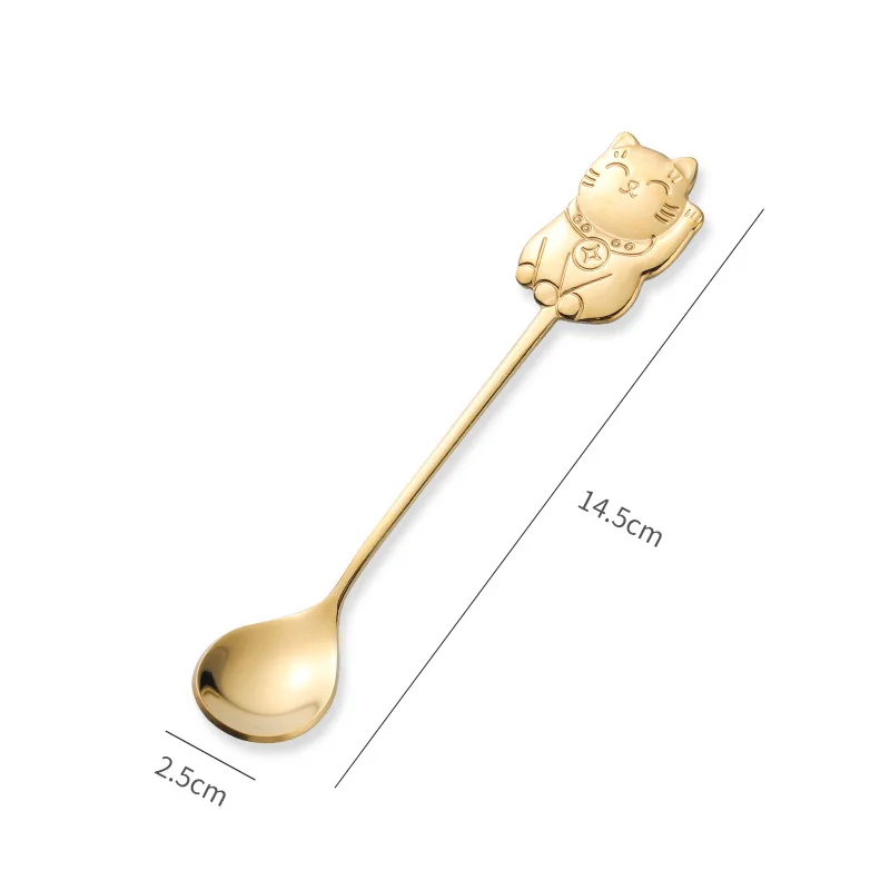 Stainless Steel Coffee Spoon stainless steel spoon tea spoon Cute Lucky Cat Shape Teaspoon Dessert Snack Scoop Ice Cream Mini Spoons Tableware Kitchen Tools