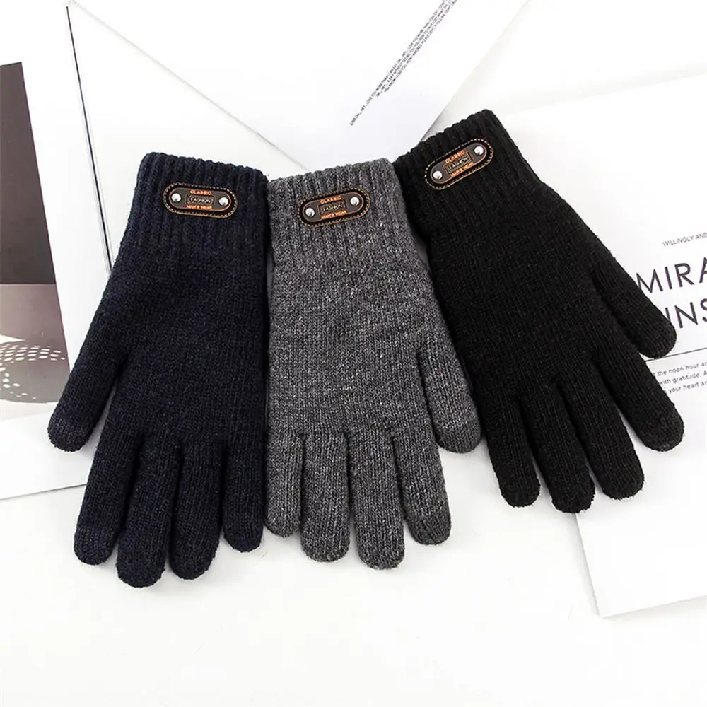 

Autumn Winter Men Knitted Gloves Touch Screen High Quality Wool Solid Color Gloves Men Mitten Warm riding driving fleece gloves