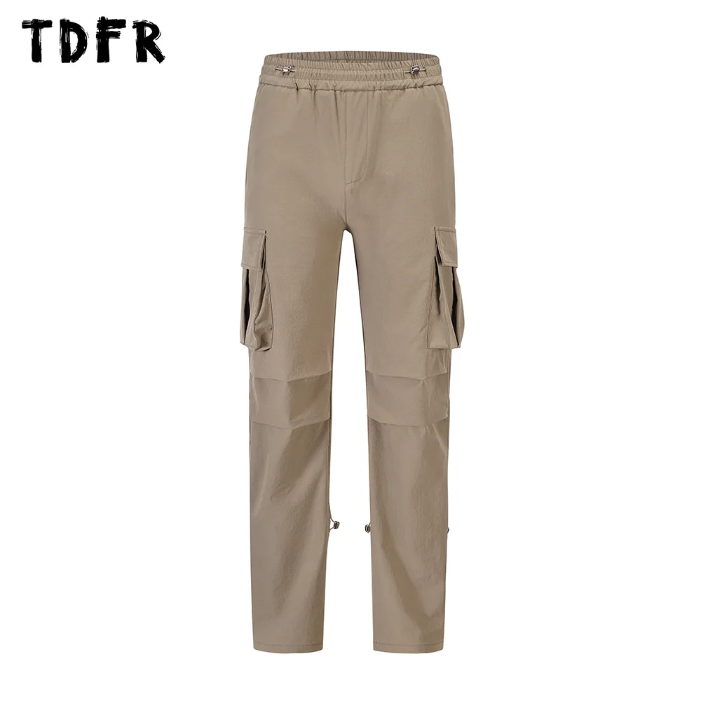 

Drawstring Cargo Pants Mens Safari Style Pleated Elastic Waist Straight Loose Trousers Men