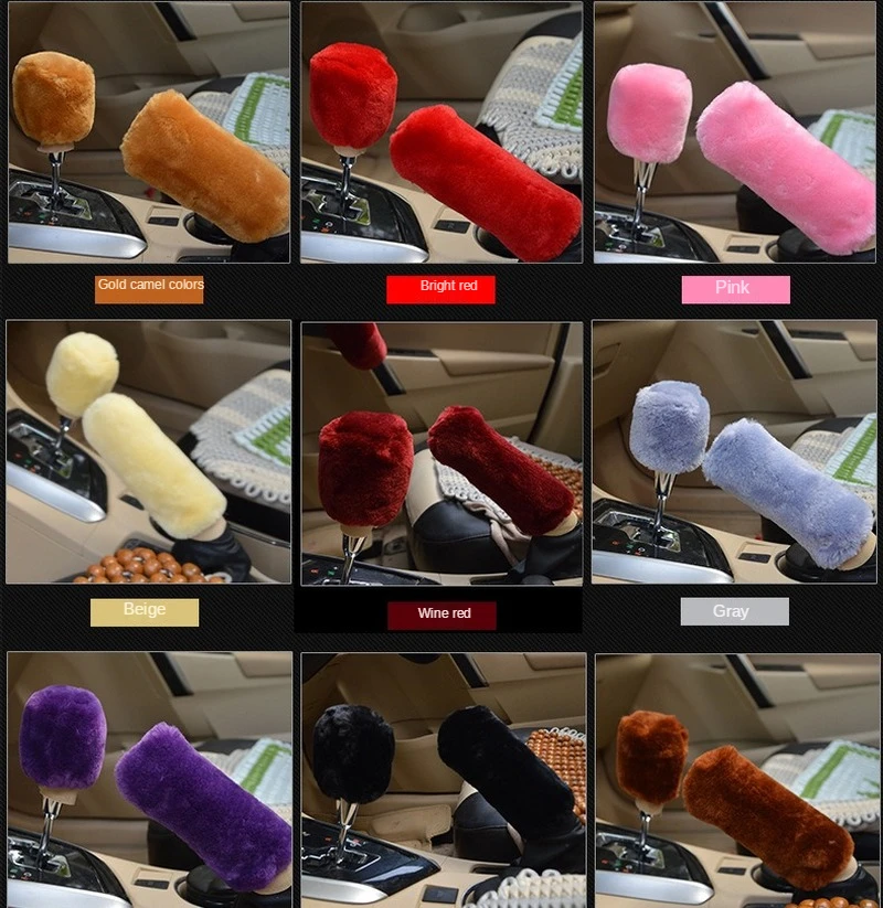 Car Handbrake Grip Covers Gear Shift Knob Cover Handle Plush Sleeve Winter Black Soft Warm Hand Brake Auto Interior Accessories