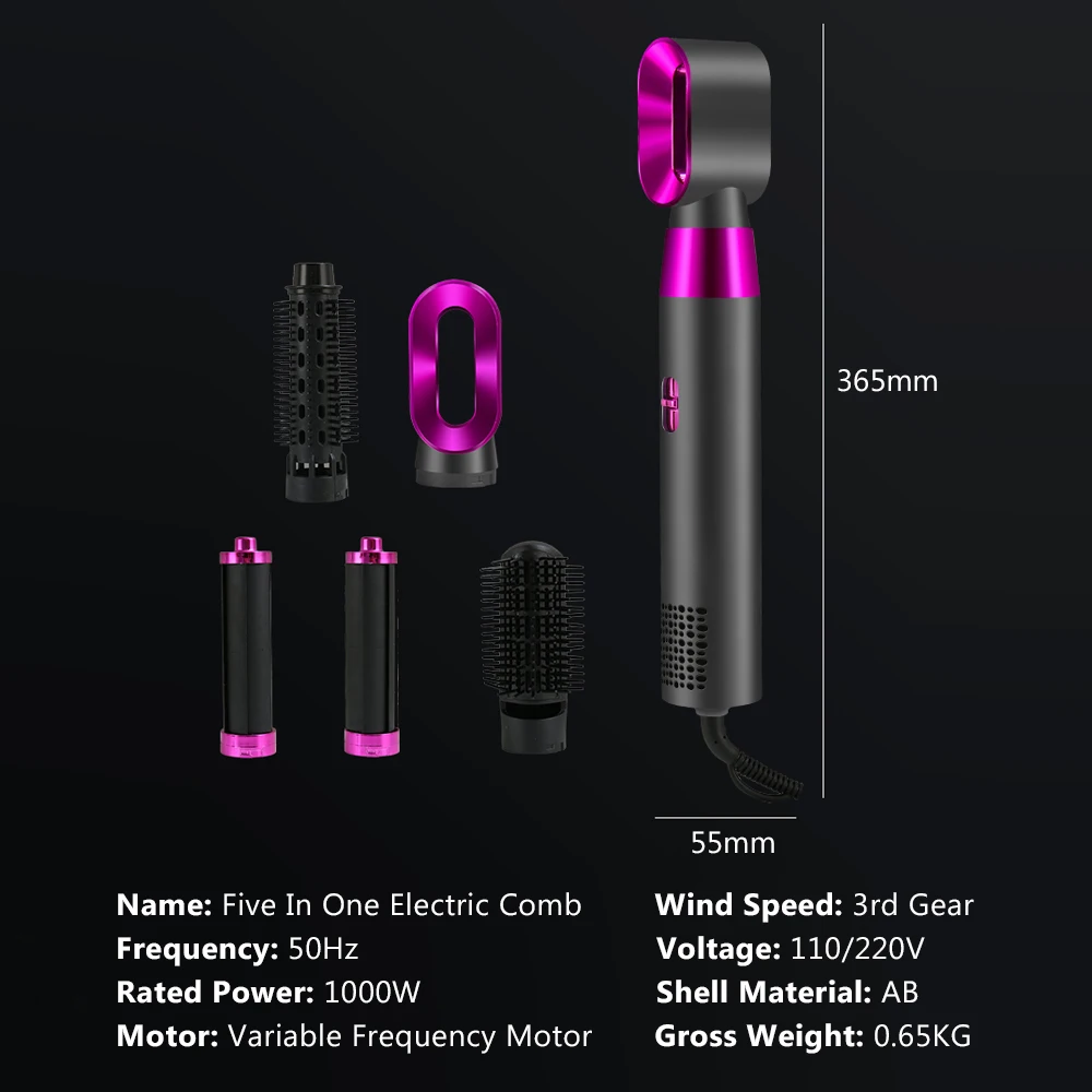 5 in 1 Hot Air Comb Automatic Curling Iron Dual Purpose Hair Styling Comb Automatic Hair Suction Super Leafless Dryer Tools