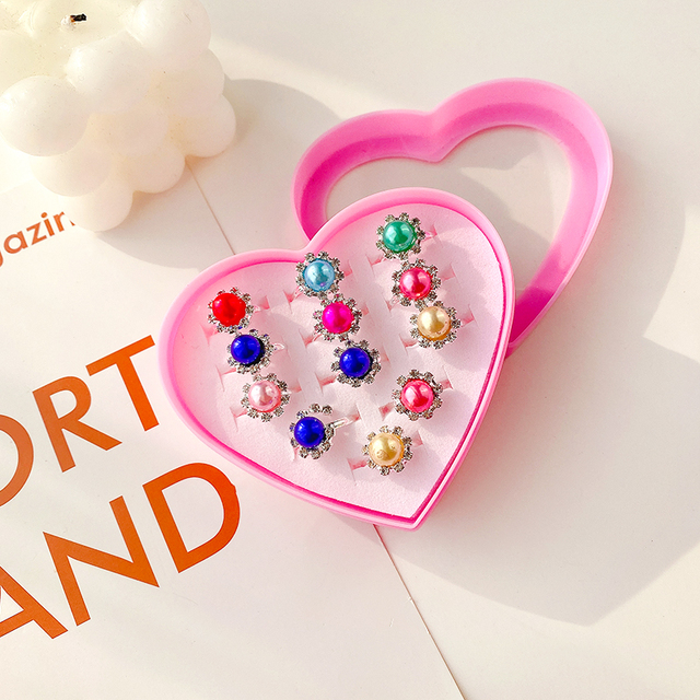 Pcs/Box New Children Ring Princess Cute Super Cute Girl Diamond Cartoon Jewelry Girl Baby Color Rhinestone Ring