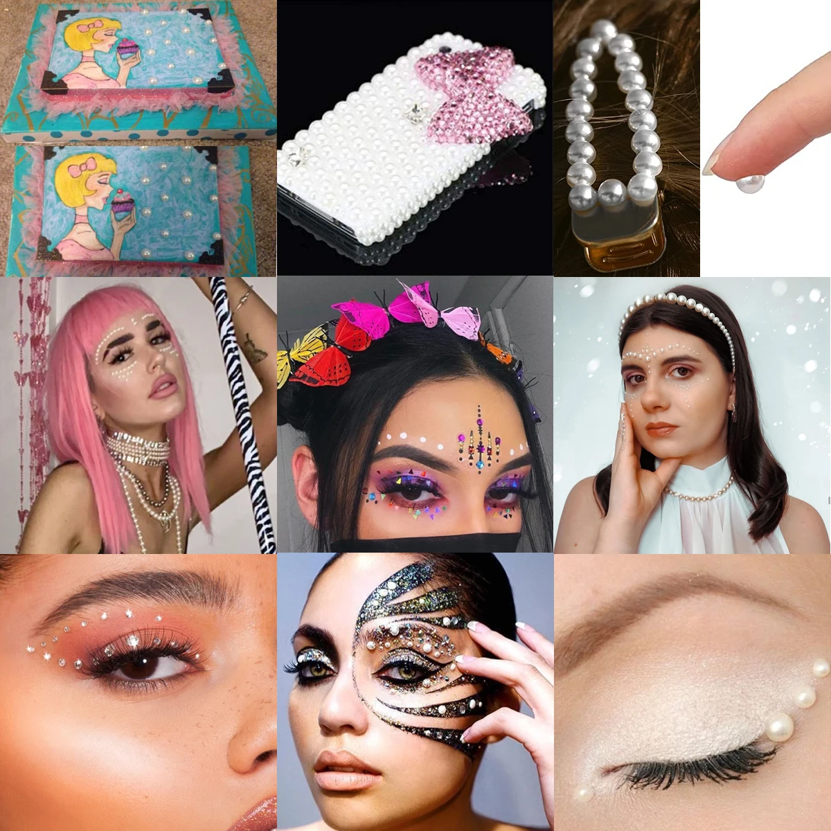 3D Eyes Face Makeup Temporary Tattoo Self Adhesive Beauty White Pearl Jewels Stickers Festival Body Art Decorations Nail Diamond 6