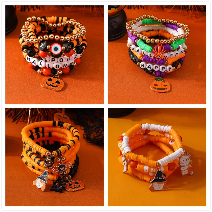 Aihua Halloween Spinne Kürbis Armbänder für Frauen Männer Hip Hop Perlen Armbänder Halloween Schmuck Geschenke