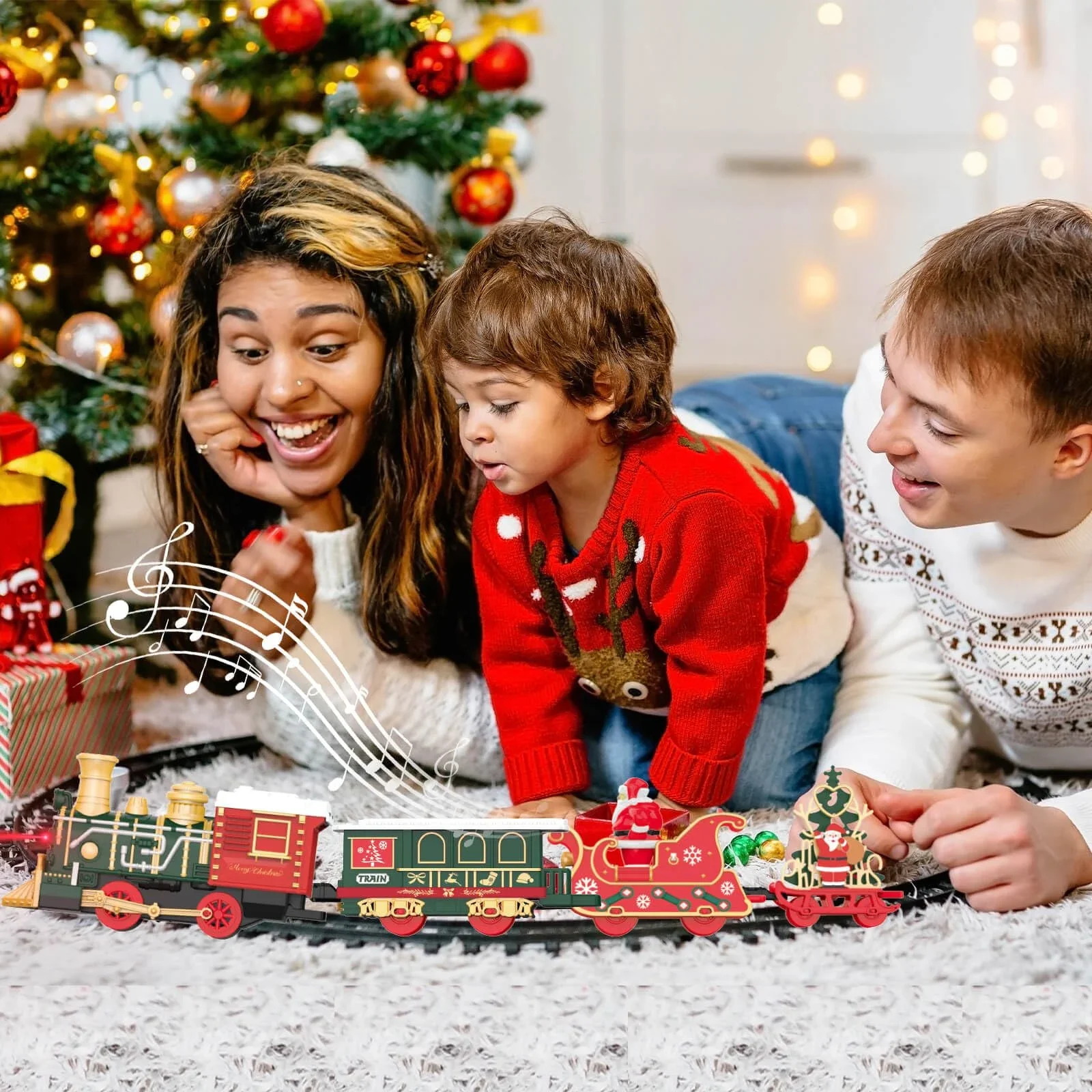 Electric Steam Train Model with Lights for Kids Holiday Gifts