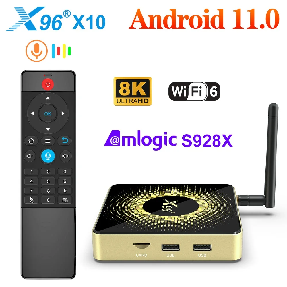 X96 X10 Amlogic S928X-J TV Box 8GB RAM 64GB ROM Support Dolby 8K USB3.0  Wifi6 BT1000M LAN Google Voice Input Set Top Box