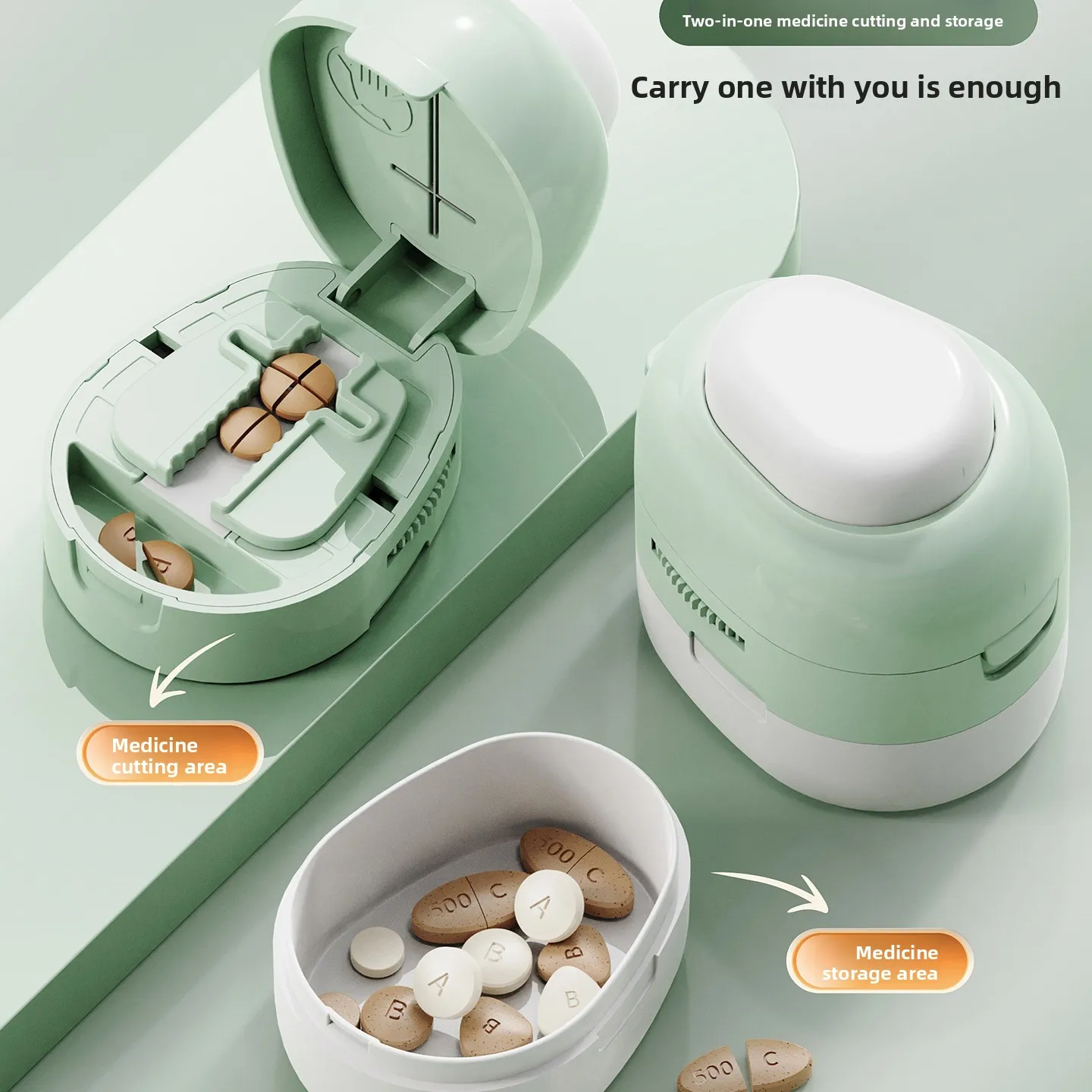 1/2，1/4 Pill Cutter with Storage Compartment Stainless Steel Blade for Precise Tablet Splitting Medication Organizer Pillbox