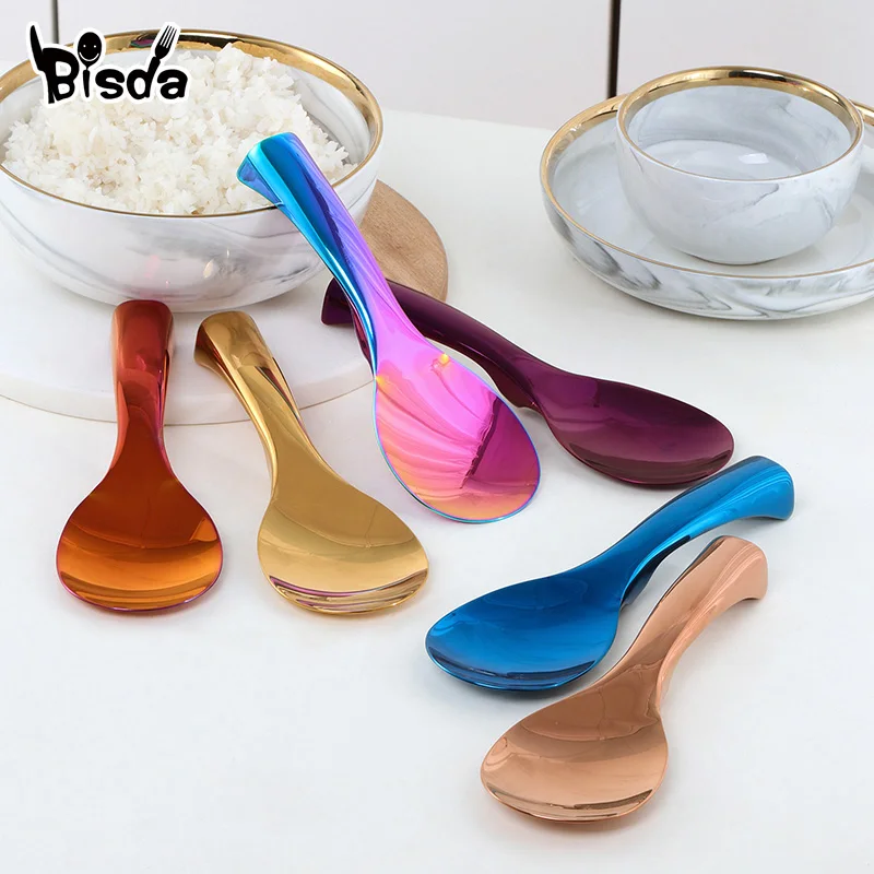 Stainless Steel Rice Spoon Golden Serving Spoons Dinnerware Kitchen Tools 18/8 Stainless Steel 1Pc