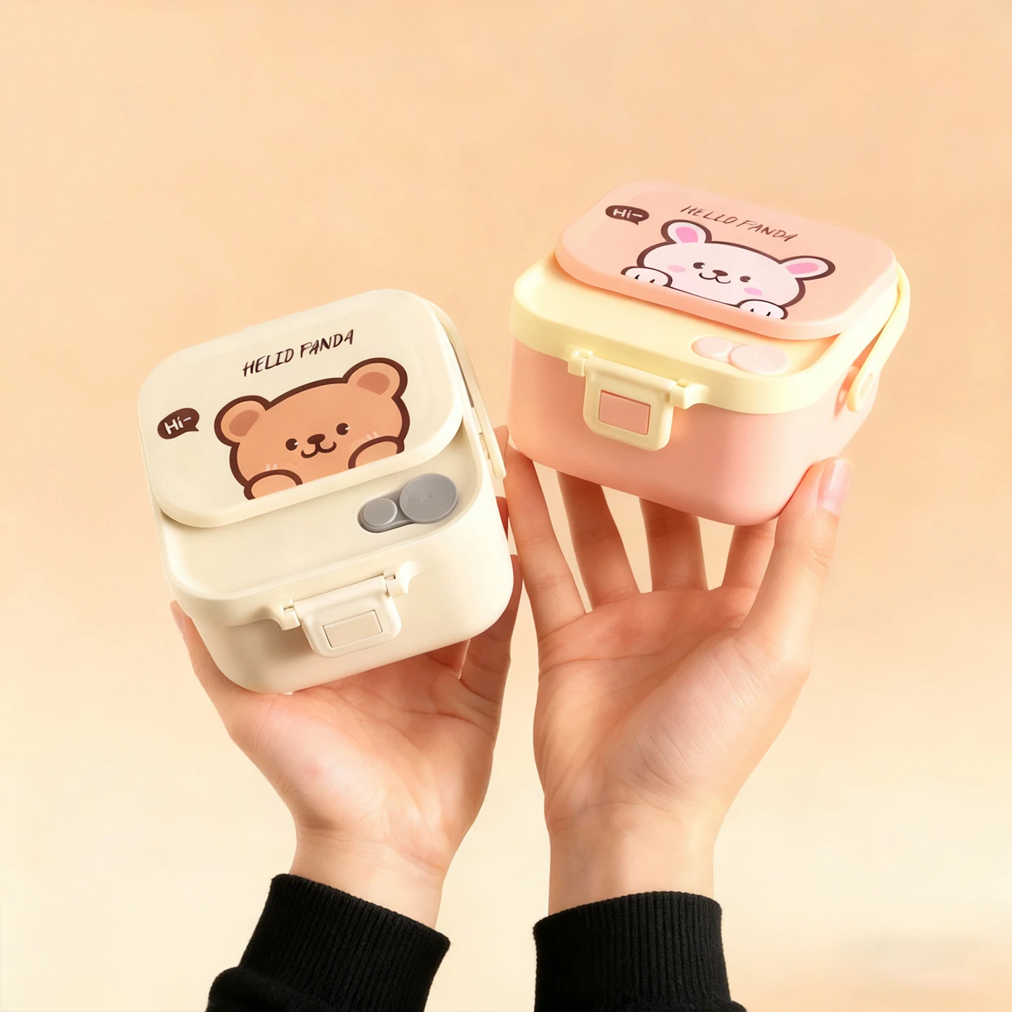800ML 휴대용 304 스테인리스 스틸 사각 도시락통 수저세트 포함 귀여운 학생용 어린이용 밀폐형 식품 용기 전자레인지 사용 가능