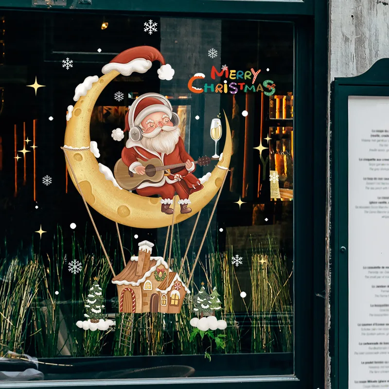 Christmas Decorative Glass Window Wall Stickers Santa Claus Snowman Elk Scene Layout Electrostatic Happy New Year wall stickers window stickers