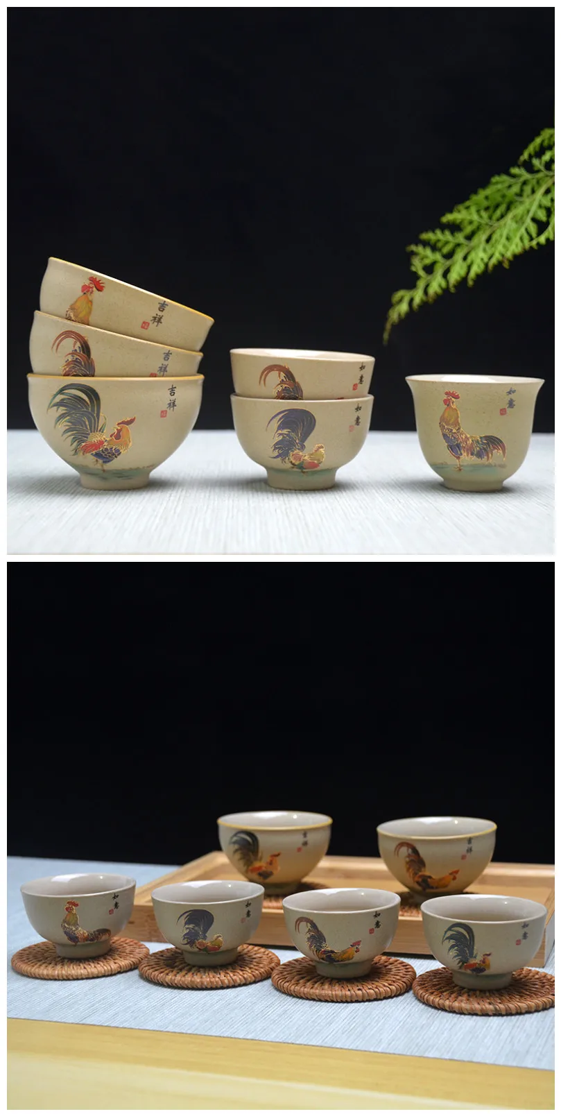Description Picture 4 of itemAntique Pottery Ceramic Teacup Hand Painted Cock Tea Cup Travel Portable Tea Bowl Pu'er Master Cup Chinese Tea set Accessories
